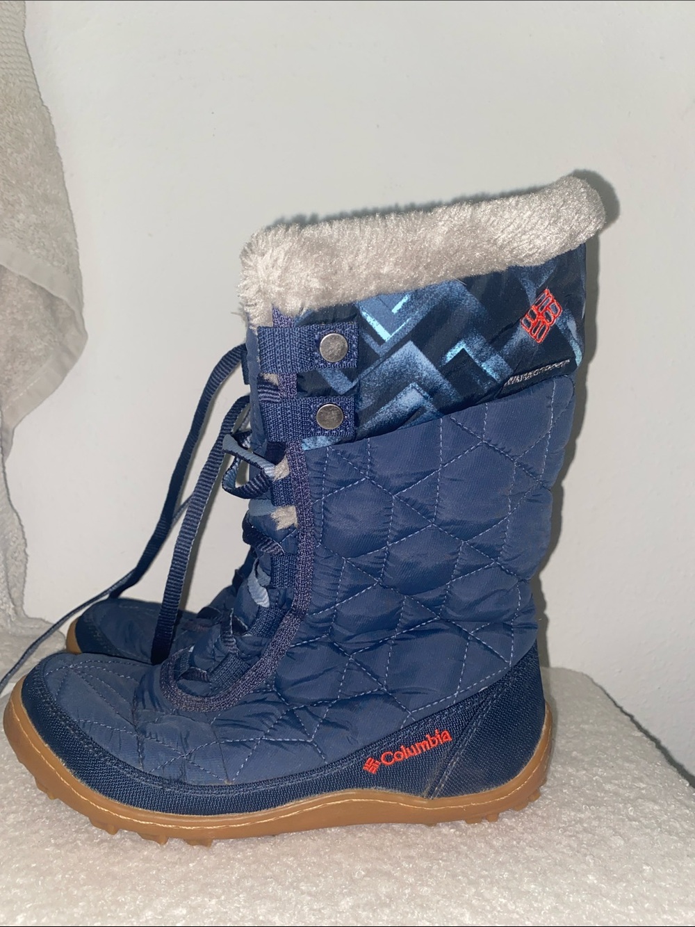 Columbia Blue Quilted Lace-Up Winter Boots with Faux Fur Cuff
